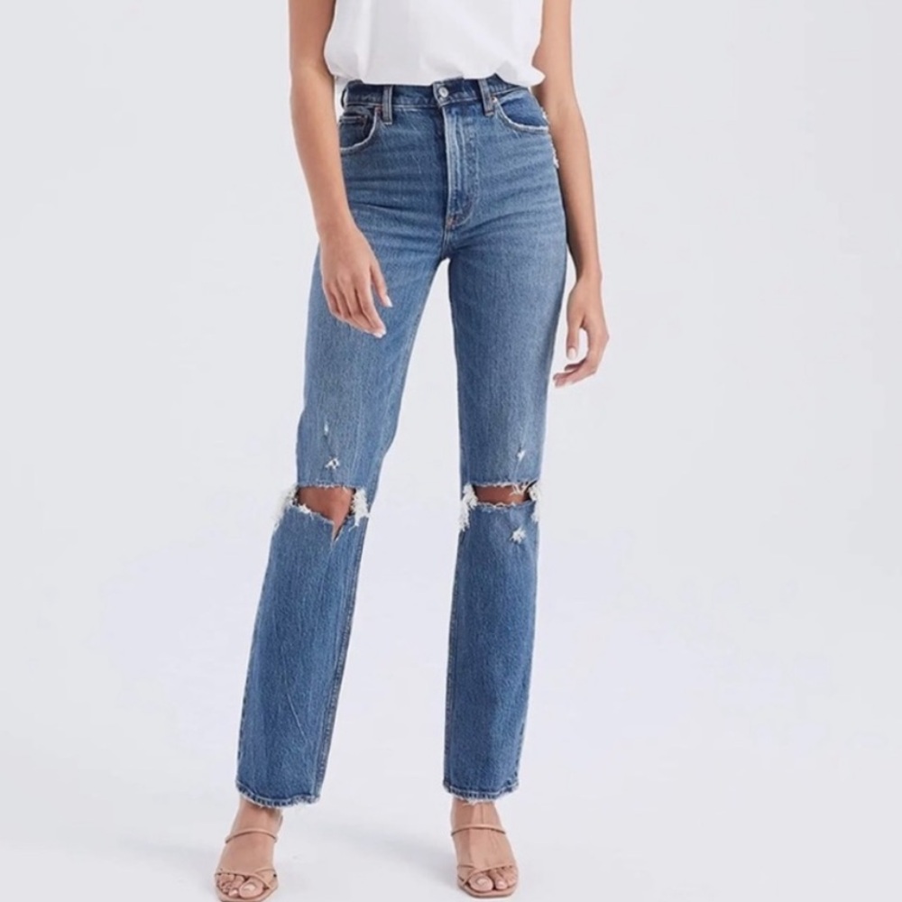 Abercrombie & Fitch The 90s Straight Ultra High Rise Jeans Distressed Sz 26